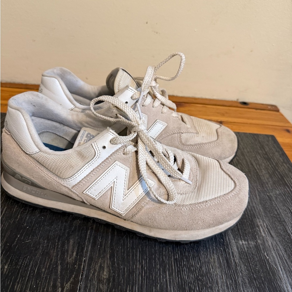 New Balance Light Tan and White Sneakers